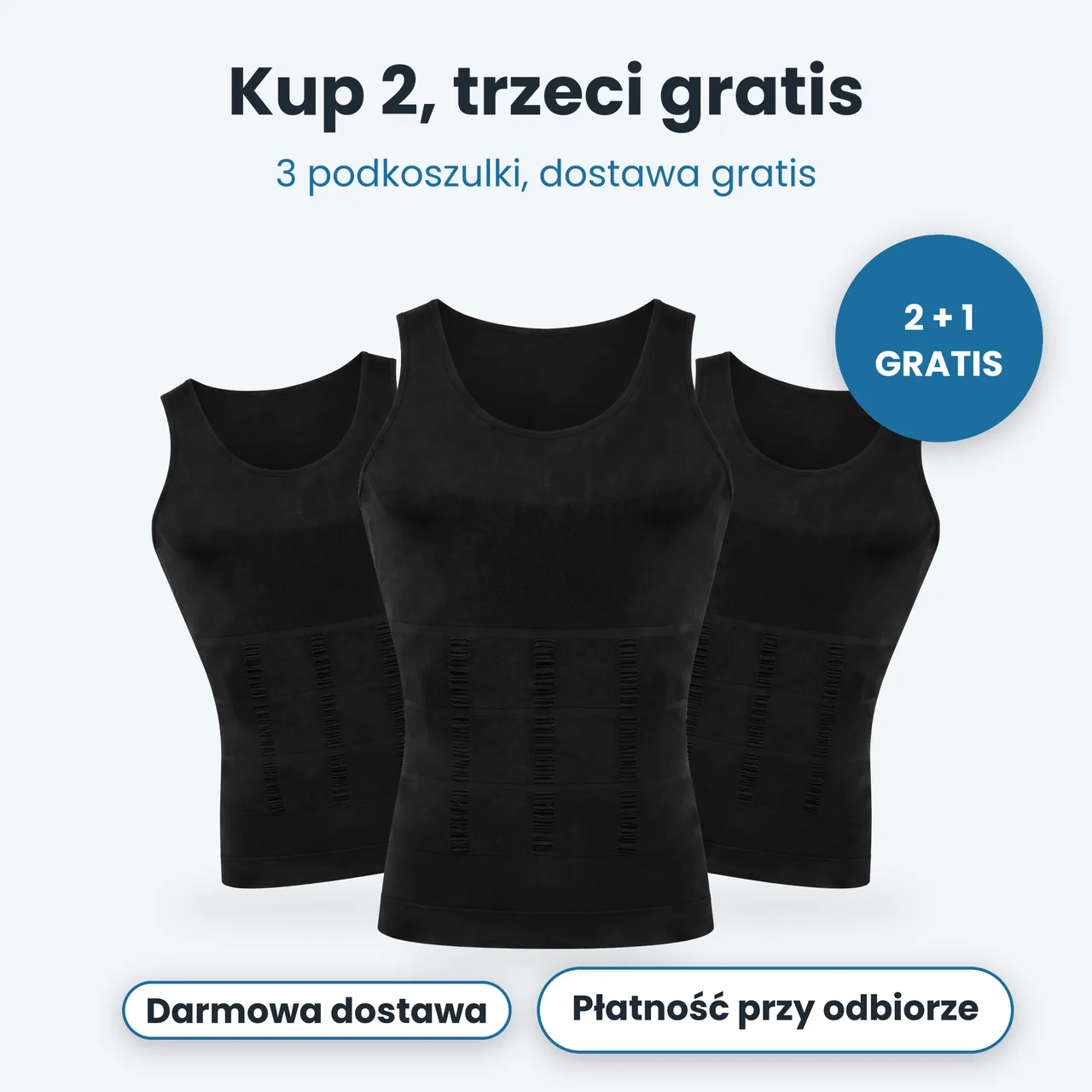 Trzy czarne podkoszulki Heerkules w zestawie 2 + 1 gratis za 159,90 zł z darmową dostawą