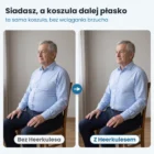 Ten sam starszy mężczyzna na krześle: bez Heerkulesa koszula opina brzuch, z Heerkulesem leży płasko
