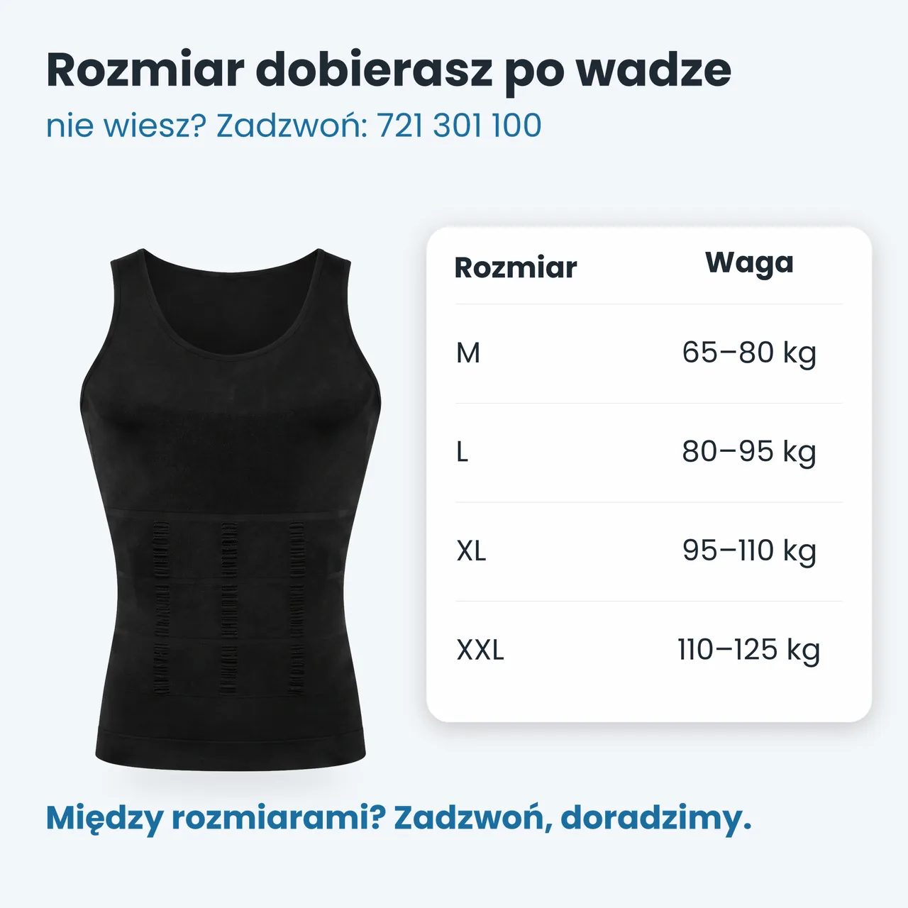 Tabela rozmiarów podkoszulka Heerkules według wagi: M 65–80 kg, L 80–95 kg, XL 95–110 kg, XXL 110–125 kg